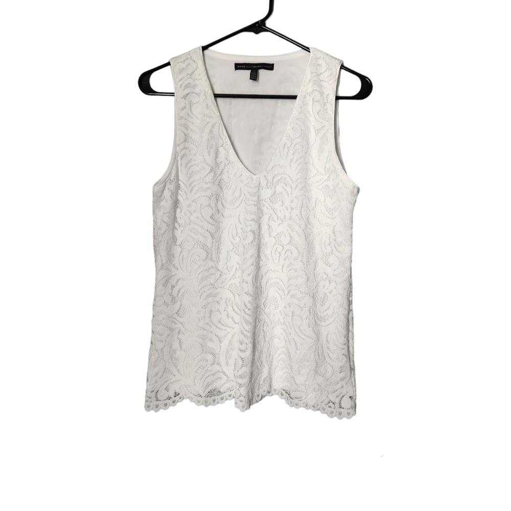 White house black market lace V neck tank top/sleeveless. White. Sz Medium.